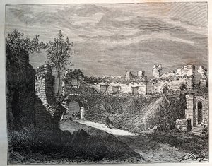 Frejus amfiteátruma – V. A. Malt-Brown „La France illustrée: földrajz, történelem, statisztikai közigazgatás” metszete. 1884 alkotó: French School