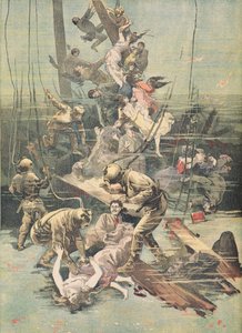 Baleset Santanderben, Búvárok az áldozatok holttestét keresik, illusztráció a „Le Petit Journal”-ból, 1893. november 25. alkotó: French School