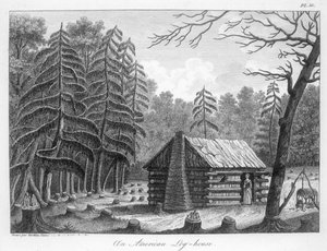 Egy amerikai rönkház, Tardieu metszete alkotó: French School