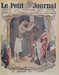 Egy amerikai katona Európába távozik az első világháború alatt, a Le Petit Journal címlapillusztrációja, 1918. január 13.