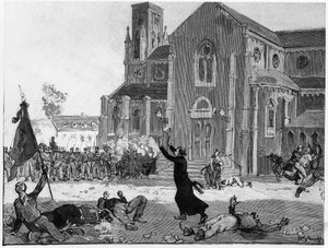 Felkelés a Fourmies városháza terén, illusztráció a Le Monde Illustre-ből, 1891. május 9. alkotó: French School