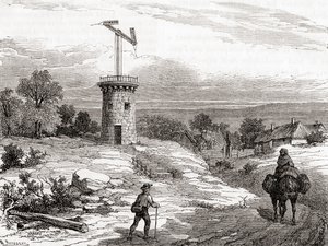 Légi távíróállomás a 18. században, a Les Merveilles de la Science-től, 1870 körül megjelent (metszet) alkotó: French School