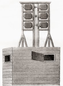 A 18. században Angliában használt légi távírórendszer, a Les Merveilles de la Science-ből, 1870 körül megjelent (metszet) alkotó: French School