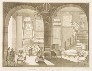 Egy kárpitosbolt, Denis Diderot (1713-84) Encyclopedie des Sciences et Metiers-ből, 1770 körül. alkotó: French School