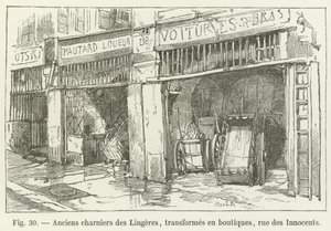 Egykori Lingeres tömegsír, üzletekké alakítva, a rue des Innocents alkotó: French School