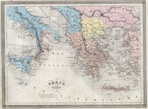 Az ókori Görögország és gyarmatai – Vuillemin „Az ókori és modern földrajz egyetemes atlasza a bentlakásos iskolák számára” táblájából – kb. 1845 alkotó: French School