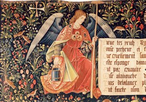 Angyal rúdra erősített szivaccsal, részlet a The Angels Bearing Instruments of the Passion-ból alkotó: French School