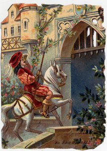 Névtelen illusztráció a „La belle au bois dormant”-hoz, Charles Perrault (1628-1703) francia író meséje: „Száz év múlva a herceg elérte a kastély kapuját...” Kromolitográfia. alkotó: French School