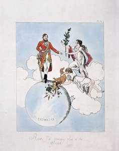 Napóleon-Bonaparte apoteózisa a 18. brumaire-i puccs alatt, VIII. év (1799.11.9.). (nimfák babérral és bőségszaruval ajándékozzák meg) alkotó: French School