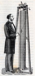 Arthur Jules Morin (1795-1880) készülékei, készülékek a testek lezuhanásának tanulmányozásához - Metszet a „” tudományokba, amelyeket mindenki kegyeibe vittek - Népszerű fizika és kémia”, Alexis Clerc - 19. század vége - Magángyűjtemény alkotó: French School