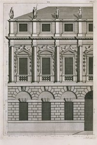 Bernard Picart (1673-1733) metszett, palladi arányokat bemutató építészeti terv 1716 körül alkotó: French School