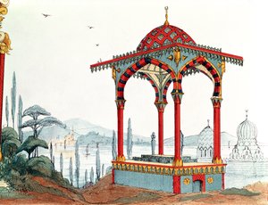 Építészeti vázlat Törökországban, 19. század végén (toll és tinta és színes papíron) alkotó: French School