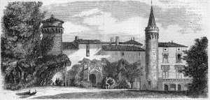 Építészet: kilátás a Saint Point (Saint-Point) kastélyra (13. század), Alphonse de Lamartine rezidenciája. Saone és Loire (71). Metszet a „” Le Monde Illustré”” 29. számában, 1857. október 31-én. alkotó: French School