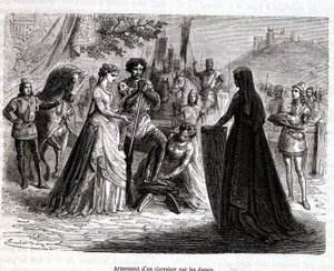 Lovagok felfegyverzése hölgyek által a 11. században - Martin "Histoire de France" című művében. alkotó: French School