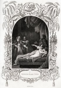 Silvere (Silverio) pápa letartóztatása (536-tól 537-ig pápa). Maurice Lachatre (1814-1900), Librairie du Progres, Párizs, Histoire des Popes című metszete. alkotó: French School