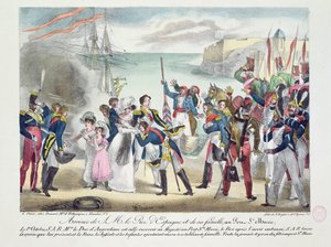 VII. Ferdinánd őfelsége és családja érkezése a Porte Sainte Marie-ba, 1823. október 1. alkotó: French School