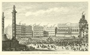 A királynő érkezése a Hôtel de Ville-be, Dauphin születésnapi partija, 1782. január 21. és 23. alkotó: French School