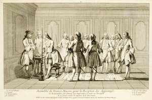 Szabadkőművesek Gyülekezete tanonc beavatására, The Ceremonies of Religion and Custom, 1733 körül alkotó: French School