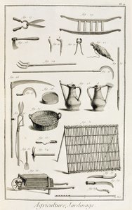 Kerti szerszámok választéka Denis Diderot (1713-84) Encyclopedie des Sciences et Metiers-ből, 1770 körül. alkotó: French School