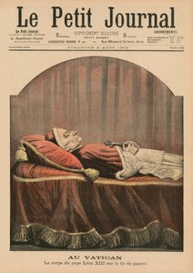 XIII. Leó pápa a Vatikánban fekvő helyzetben, a „Le Petit Journal” első borítójának illusztrációja, illusztráció melléklete, 1903. augusztus 2.