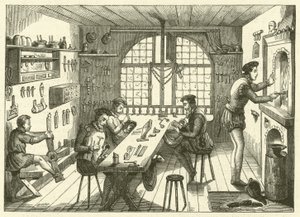 Etienne de Laulne, Stephanus, a tizenhatodik század ötvösének műhelye (metszet) alkotó: French School