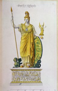 Athena Parthenos, szobor a Parthenonból, Athén (színes metszet) alkotó: French School