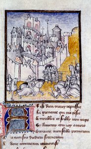 Egy miniatűr kastély megtámadása Christine de Pisan (vagy Pizan) „A hosszú tanulás útja és a szerencsemutáció” című filmből alkotó: French School