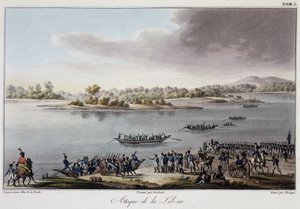 A Lobau támadása 1809-ben – „Az 1809-es Franciaország és Ausztria háborújának történeti összefoglalója” c. alkotó: French School