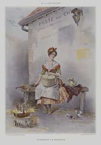 Attendant la Diligence (Várakozás a Stagecoachra) (színes litó) alkotó: French School