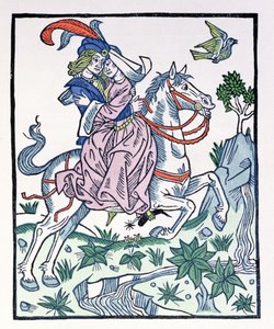 Aucassin és Nicolette lovon, a 13. század eleji énekes Aucassin et Nicolette alkotó: French School