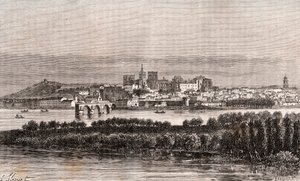 Avignon a Vaucluse-ben – V. A. Malt-Brown metszet a „La France illustrée: földrajz, történelem, statisztikai igazgatás” c. 1884 alkotó: French School