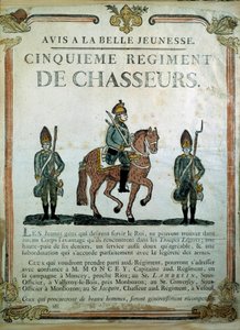 Avis à la Belle Jeunesse, toborzási plakát az 5. Vadászezredhez, 18. század. Párizs, Musee de l