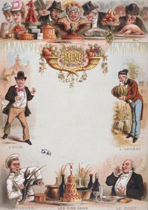 Háttérnyomat az öt érzékszerveket ábrázoló menühöz, 19. század vége (színes litó) alkotó: French School