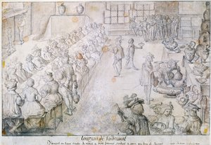Bankett a Sandricourt versenyen 1493-ban (barna tinta és ceruza papíron) alkotó: French School