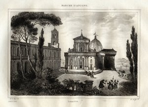 Basilica della Santa Casa - Loreto - Lorette-szentély - Loreto - Loreto-i Boldogasszony-bazilika - Loreto Szent Háza vagy Názáreti Ház - Metszet a „festői Olaszországból” – Olaszország történelmi és leíró festménye”, M. de Norvins, Ch. N alkotó: French School