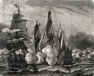 „A Bantry-öböli csata haditengerészeti harca 1689. május 11-én, egy héttel a kilencéves háború kihirdetése előtt (a Bantry-öböli csata haditengerészeti harca 1689. május 11-én, egy héttel a kilencéves háború kihirdetése előtt) Lahure-ból „Po alkotó: French School