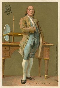 Benjamin Franklin amerikai tudós, feltaláló és politikus. Oktatási kártya.
