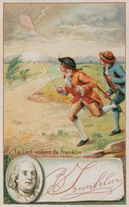 Benjamin Franklin sárkányt repít, amibe villám csapott alkotó: French School