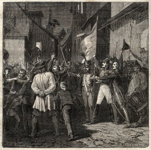 Berton-összeesküvés 1822 - Jean Baptiste Breton (Jean-Baptiste) dit Berton (1769-1822) tábornok ideiglenes kormányt hozott létre Thouarsban 1822-ben - alkotó: French School