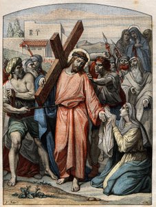 Bibliai jelenet – Keresztút: Szent Veronika megtörli Jézus arcát. 1896. szeptember 20-i „” Le Pelerin”” metszet. alkotó: French School