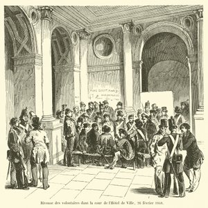 Az önkéntesek bivakja a Hôtel de Ville udvarán, 1848. február 26. alkotó: French School