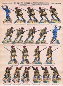Fekete csapatok rohamoztak meg a francia Armee-ban afrikai gyarmatokról. Az Epinal képalkotása, a XX. század eleje. alkotó: French School
