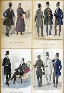 Férfi divatot illusztráló táblák az 1848-as „Journal des Tailors”-ból. alkotó: French School