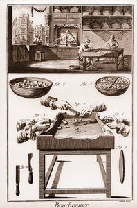 Bouchonnier, parafa dugók gyártása – „” La Grande Encyclopédie, ou Dictionnaire Raisonne des Sciences, des Arts et des Metiers” (Encyclopedia vagy Dictionary of the Sciences, Arts and Professions) Denis Diderot (1713-1784) és Jean d