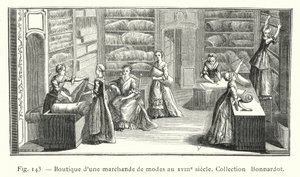 Egy 18. századi divatkereskedő boltja, Bonnardot Collection (metszet) alkotó: French School
