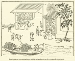 Porcelánkereskedők üzletei és porcelánvázák beszállása (metszet) alkotó: French School