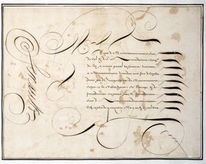 Kalligráfia: Louis Senault kéziratos diagramja a pénzügyi fordulóról a 17. század második felében alkotó: French School