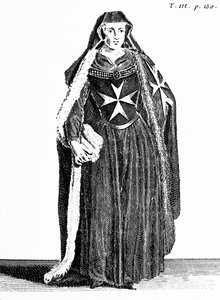 A jeruzsálemi Szent János Lovagrend kanonikusa a rodoszi időszakban, illusztráció Pierre Helyot (1660-1716) „Histoire et Costumes des Ordres Monastiques” című művéből alkotó: French School