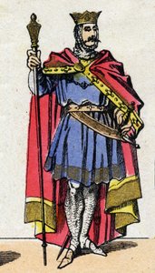 Capetian-dinasztia: Hugues Capet (940-996) portréja, a frankok királya 987-től 996-ig. Epinális képalkotás a 19. század végéről. Magángyűjtemény. alkotó: French School