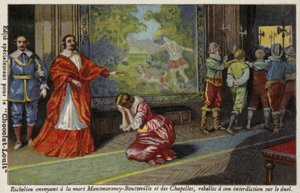 Richelieu bíboros kivégzésre küldi Francois de Montmorency-Bouteville-t és a Comte de Chapelles-t, mert megszegték a párbajozási tilalmat, 1627 alkotó: French School